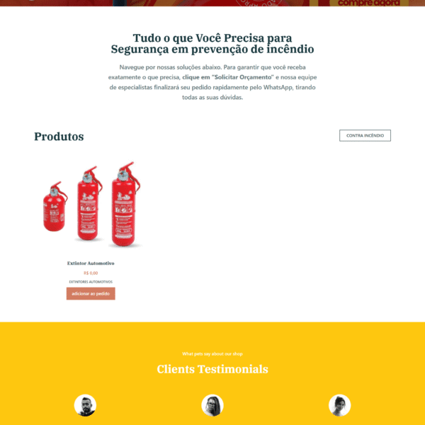 Screenshot do site Falcon+ Extintores, um projeto de web designer em COLOMBO